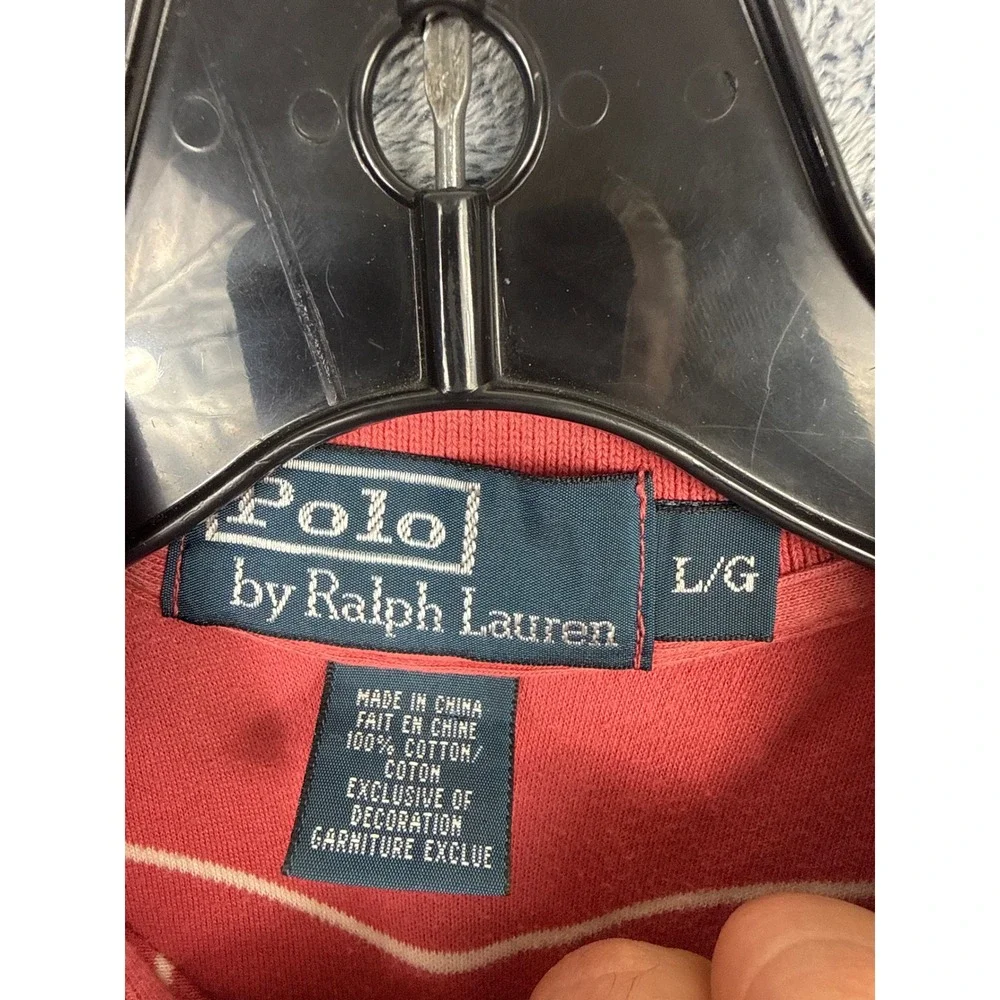 Polo Ralph Lauren Mens L Pink Striped Short Sleeve Polo Shirt Cotton Pony Logo
